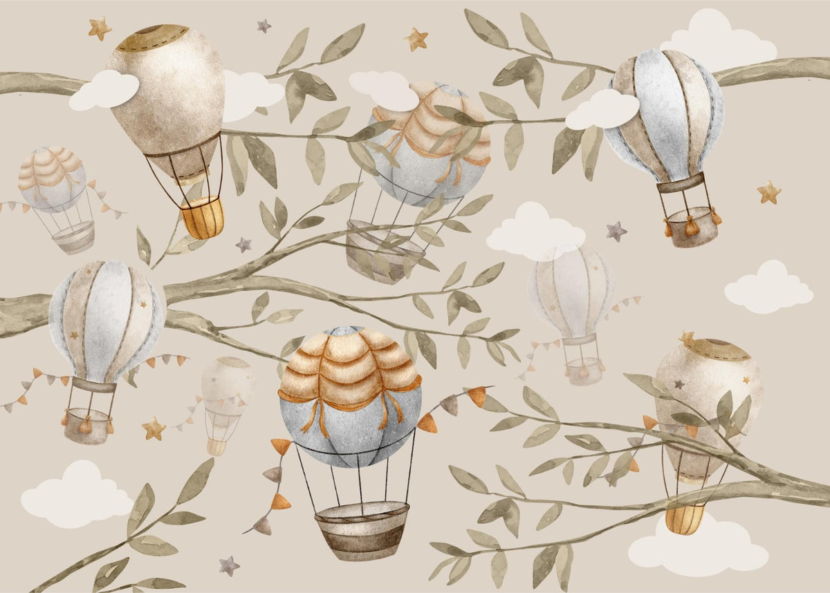 Watercolour Air Balloon Wall Mural in your room — zoomed