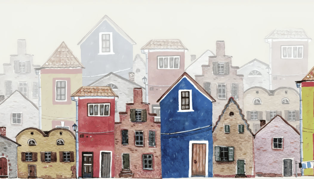 Watercolor Houses Wall Mural in your room