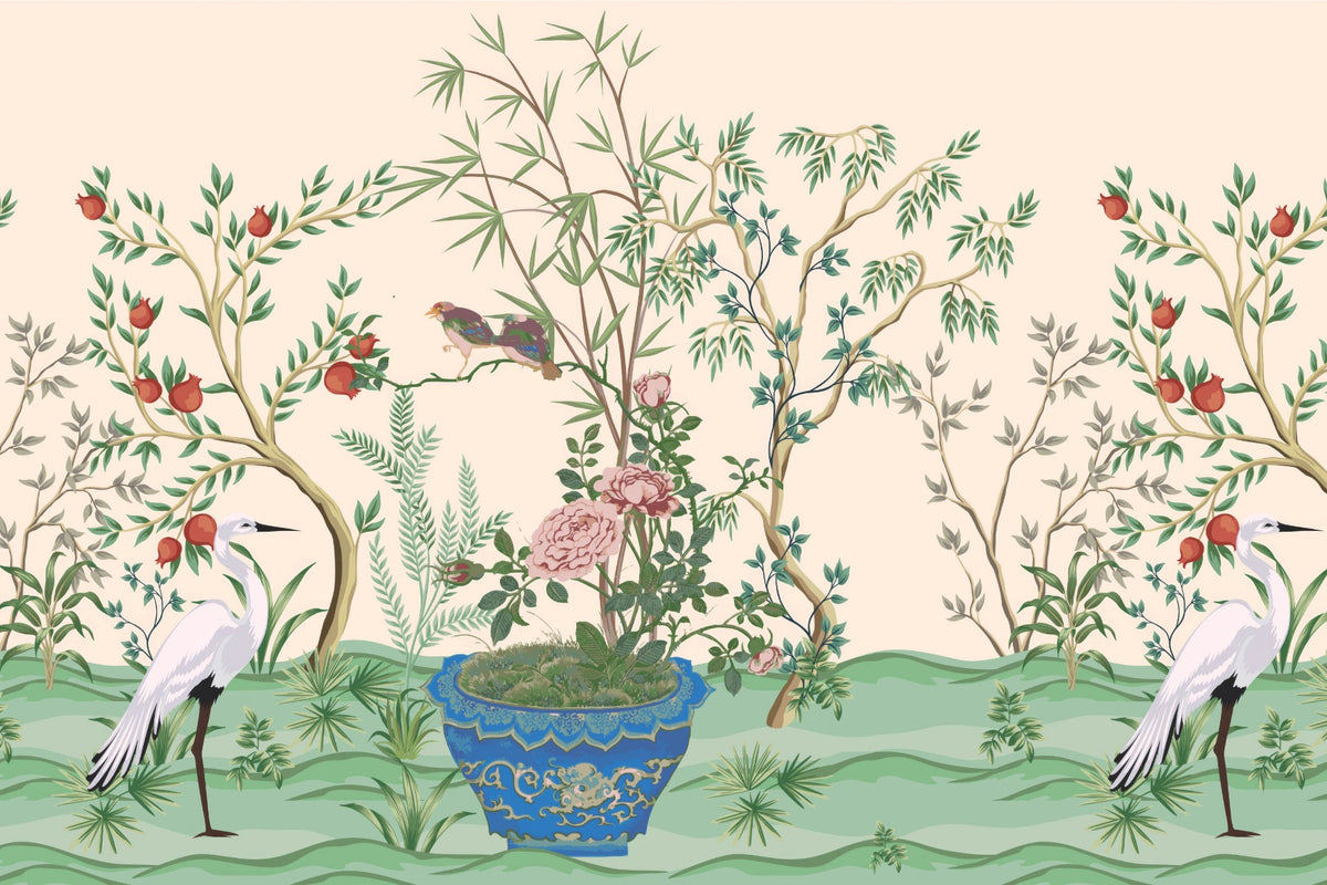 Chinese Garden Wallpaper Mural in your room — zoomed