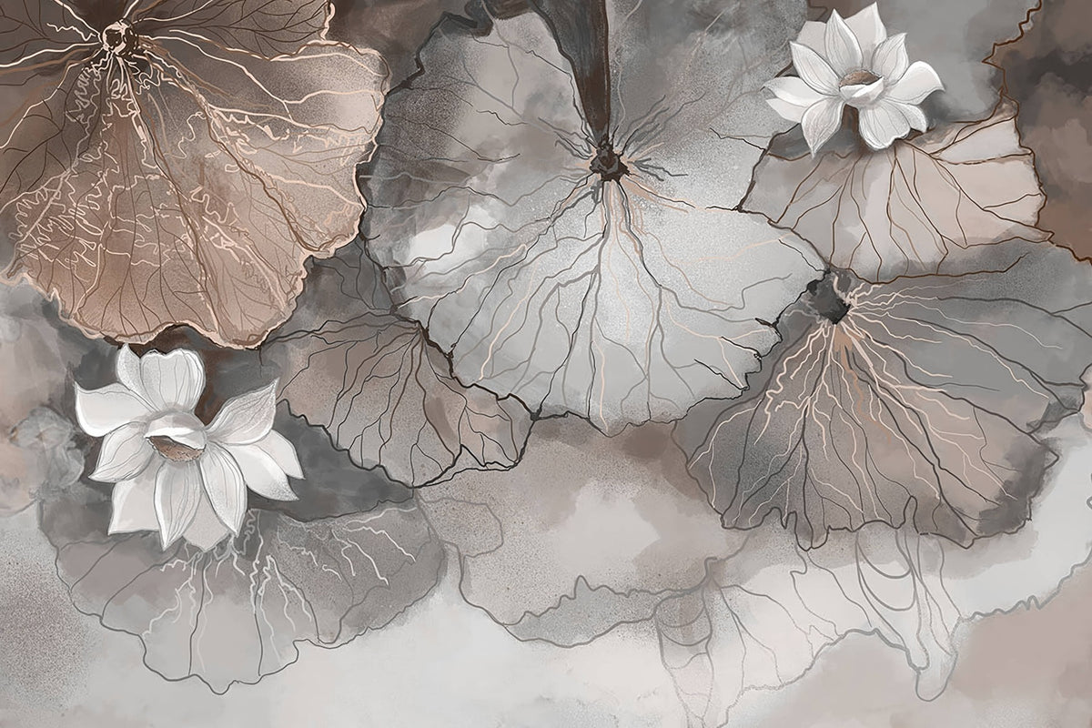 Lotus Leaf Symphony Peach Mural in your room