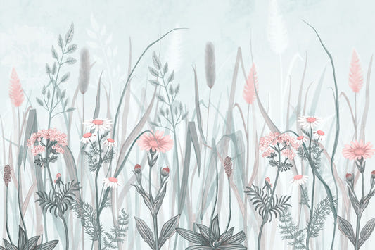 Ornate Painted Floral Pink Mural