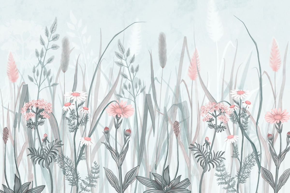 Ornate Painted Floral Pink Mural