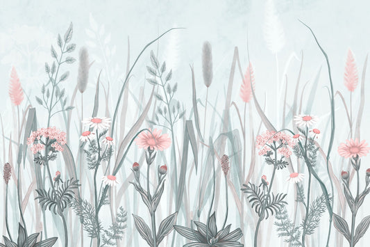Ornate Painted Floral Pink Mural