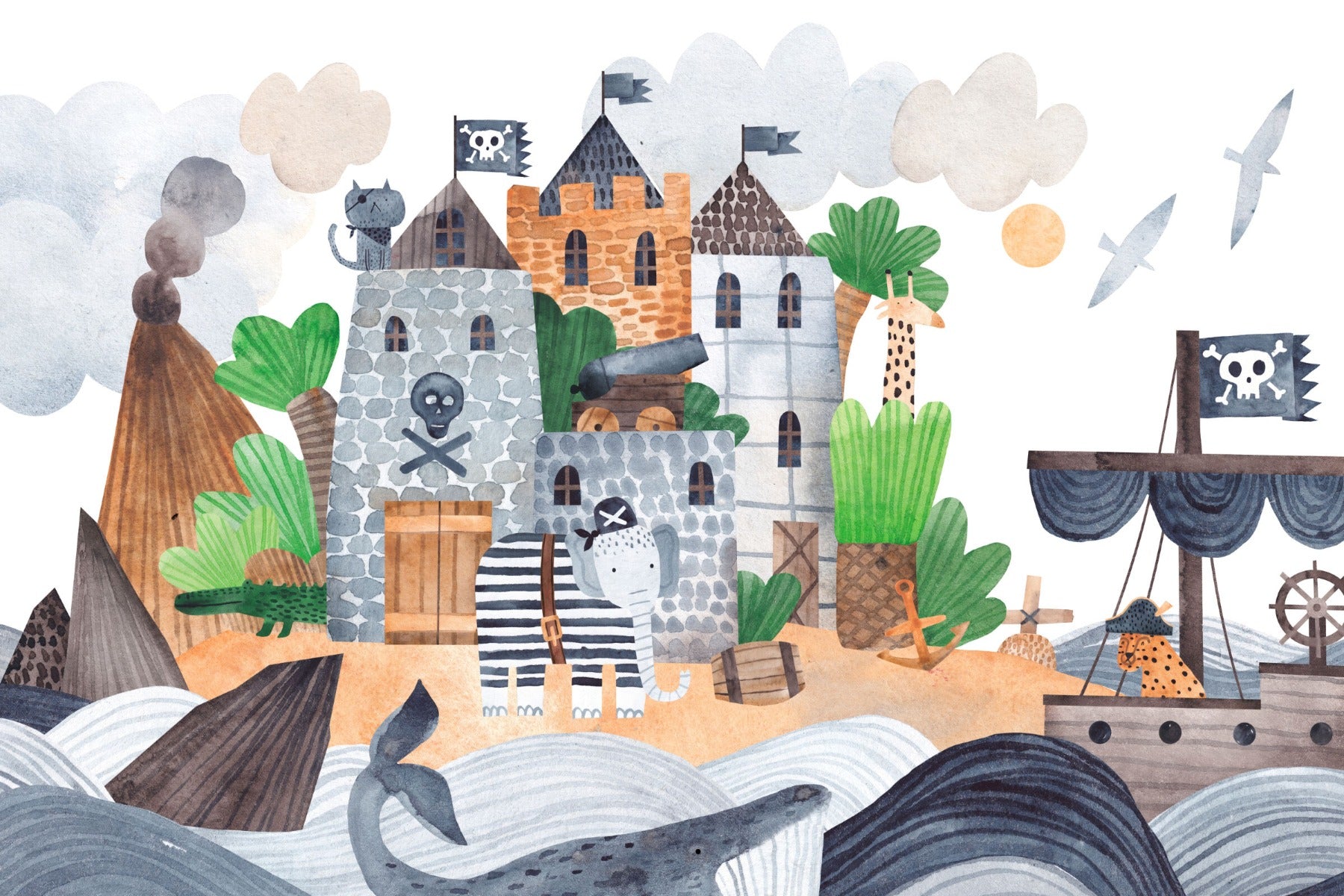Pirate Fortress Wall Mural for Adventurous Themes