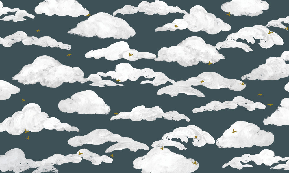 Blue White Clouds Wall Mural