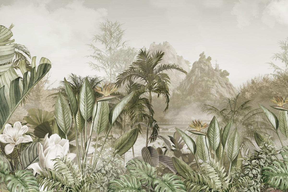 Ethereal Jungle Panorama Mural in your room — zoomed