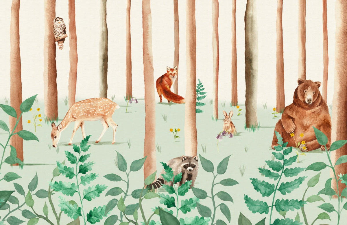 Storybook Wildlife Wall Mural in your room — zoomed