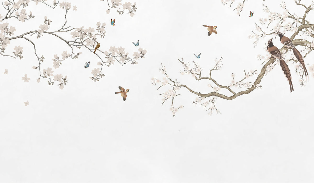 Floral Perch Wall Mural in your room — zoomed