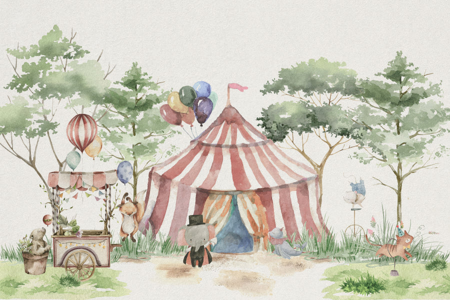 Whimsy Woodland Circus Wallpaper in your room — zoomed