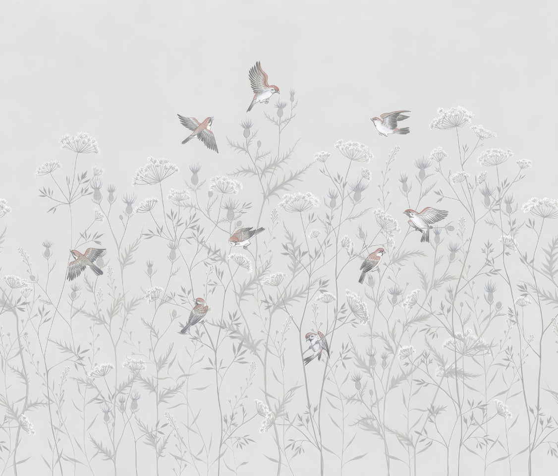 Ethereal Avian Garden Mural in your room — zoomed