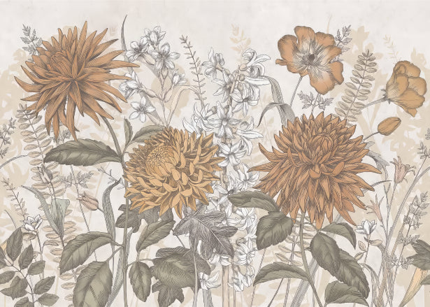Rustic Botanical Artistry Mural in your room