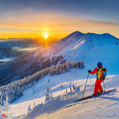 Alpine Dawn Skiing Adventure Mural in your room — zoomed