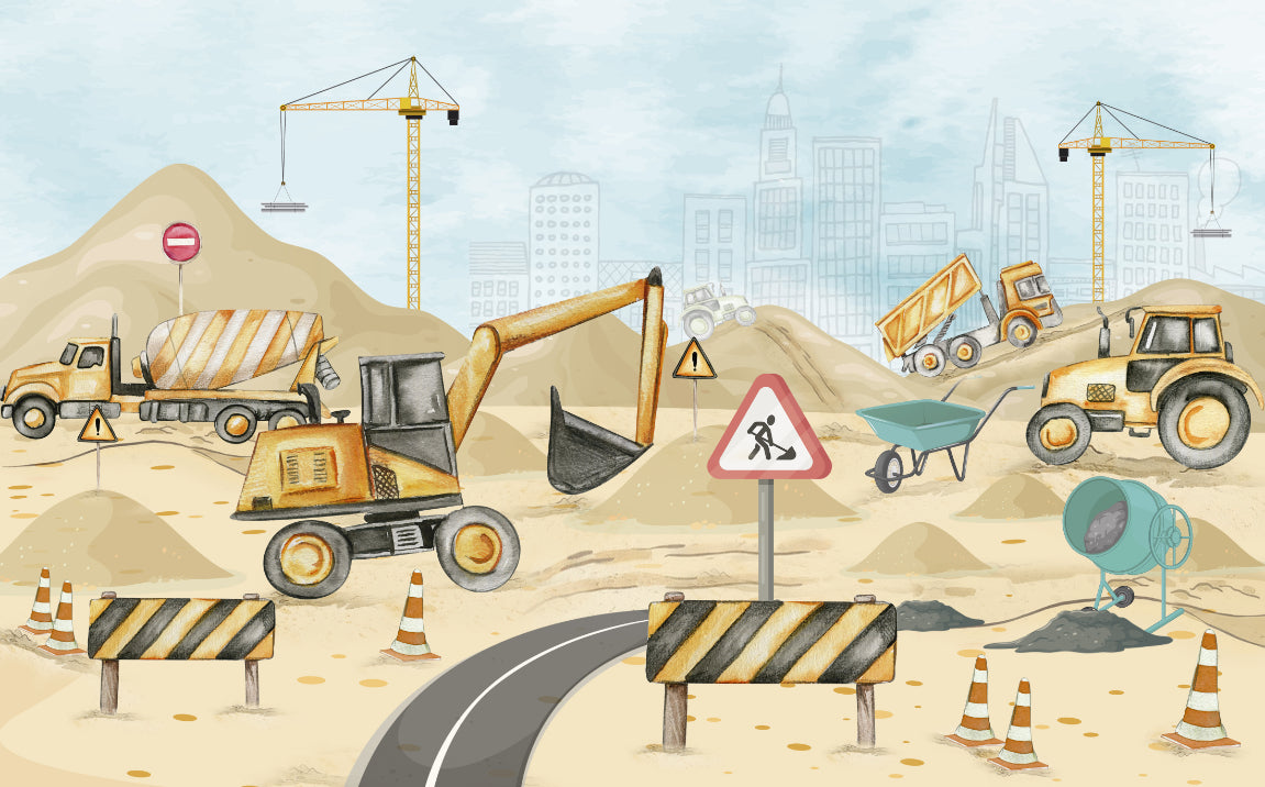 Mighty Machines Wall Mural in your room — zoomed