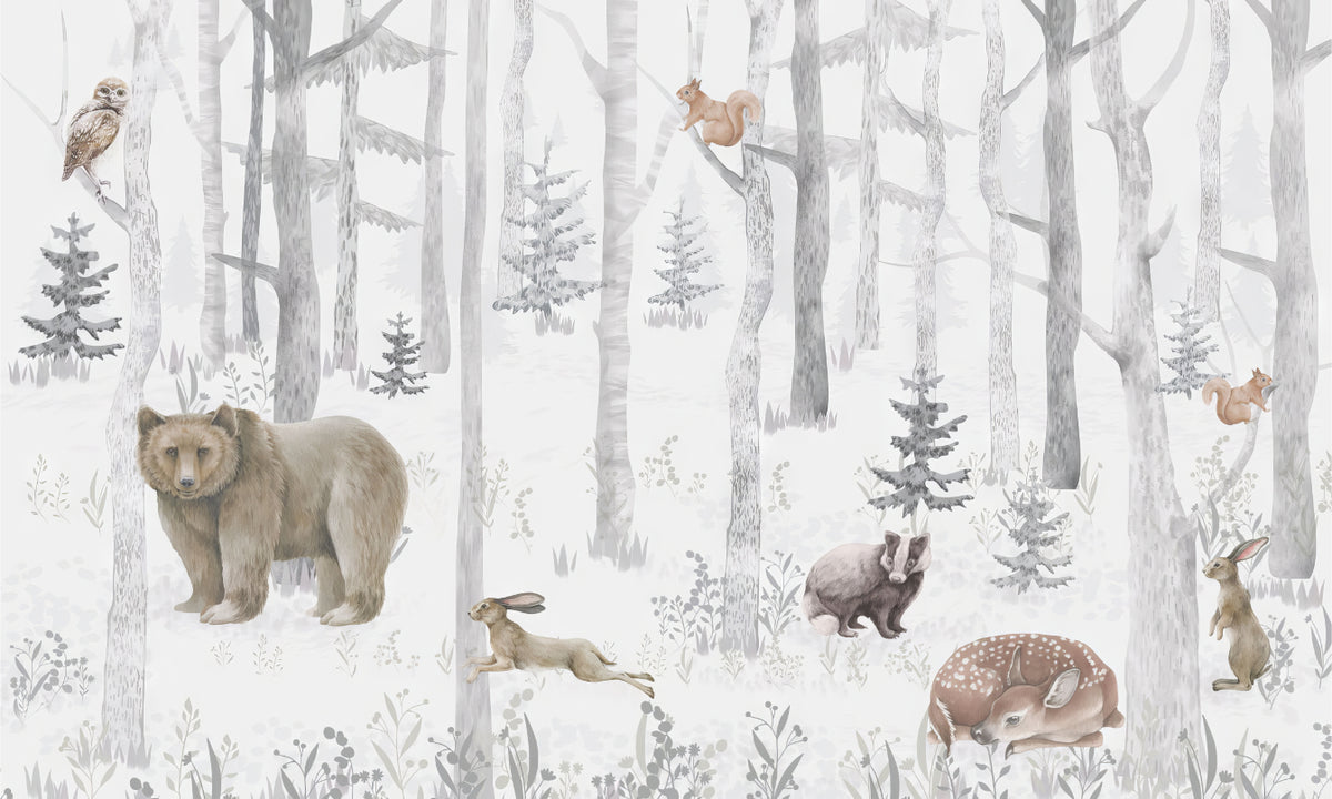 Enchanted Forest Fauna Mural in your room — zoomed
