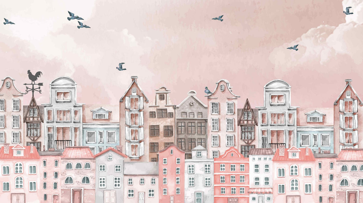 Sunset Blush Town Mural in your room