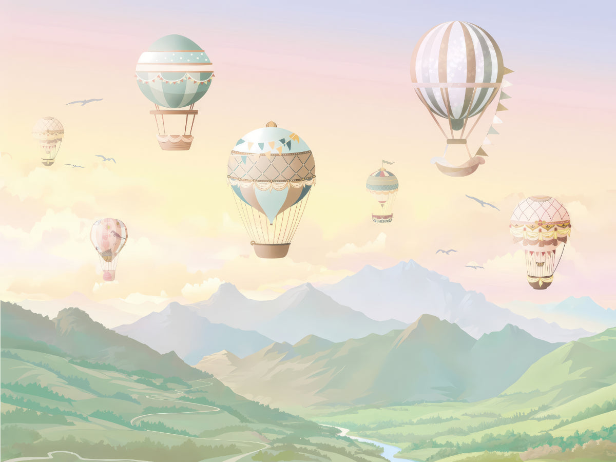 Watercolor Hot Air Balloons Wallpaper in your room