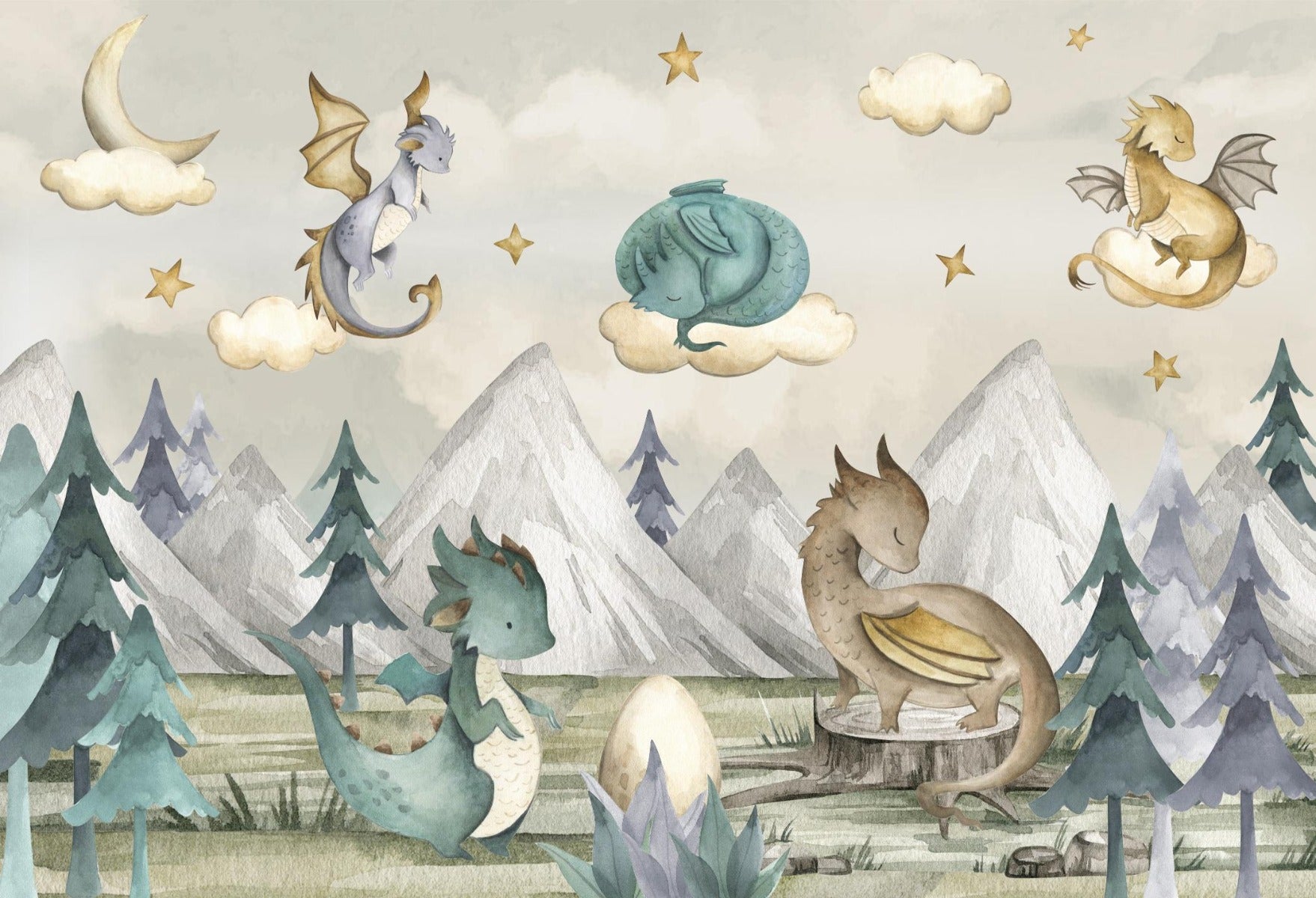Dragon Fantasy World Wallpaper Mural in your room — zoomed