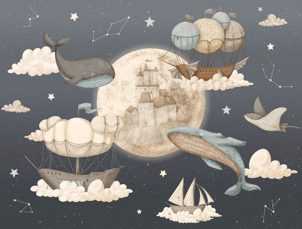 Flying Whales Boat Wall Mural in your room