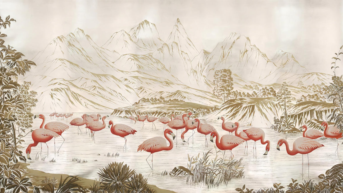 Flamingo Pastel Pink Wall Mural in your room — zoomed