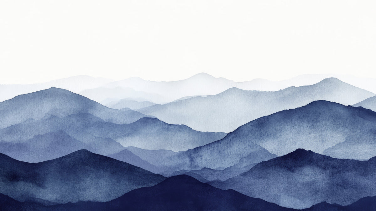 Watercolor Blue Mountain Wall Mural in your room