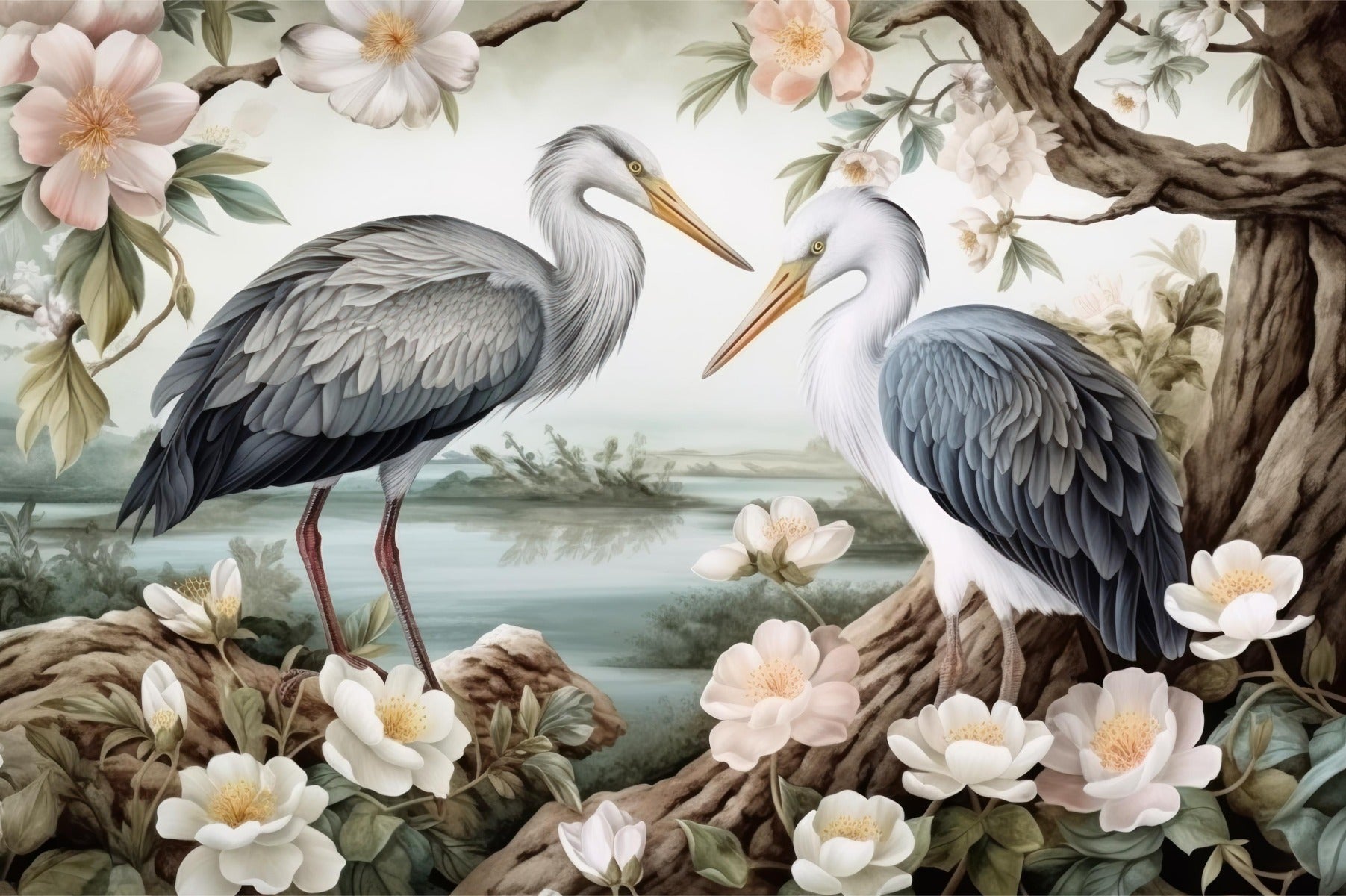 Serene Heron Lake Wall Mural