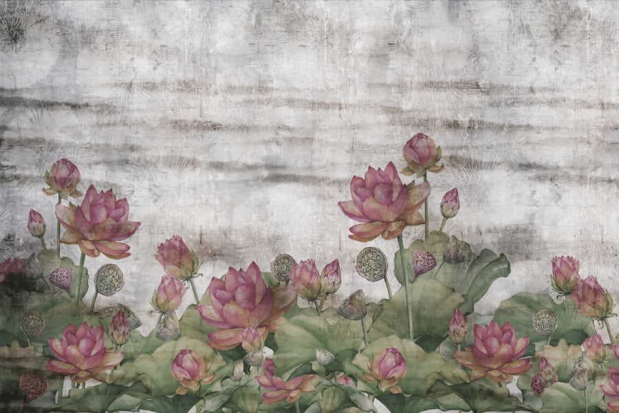 Lotus Elegance Wall Mural in your room — zoomed