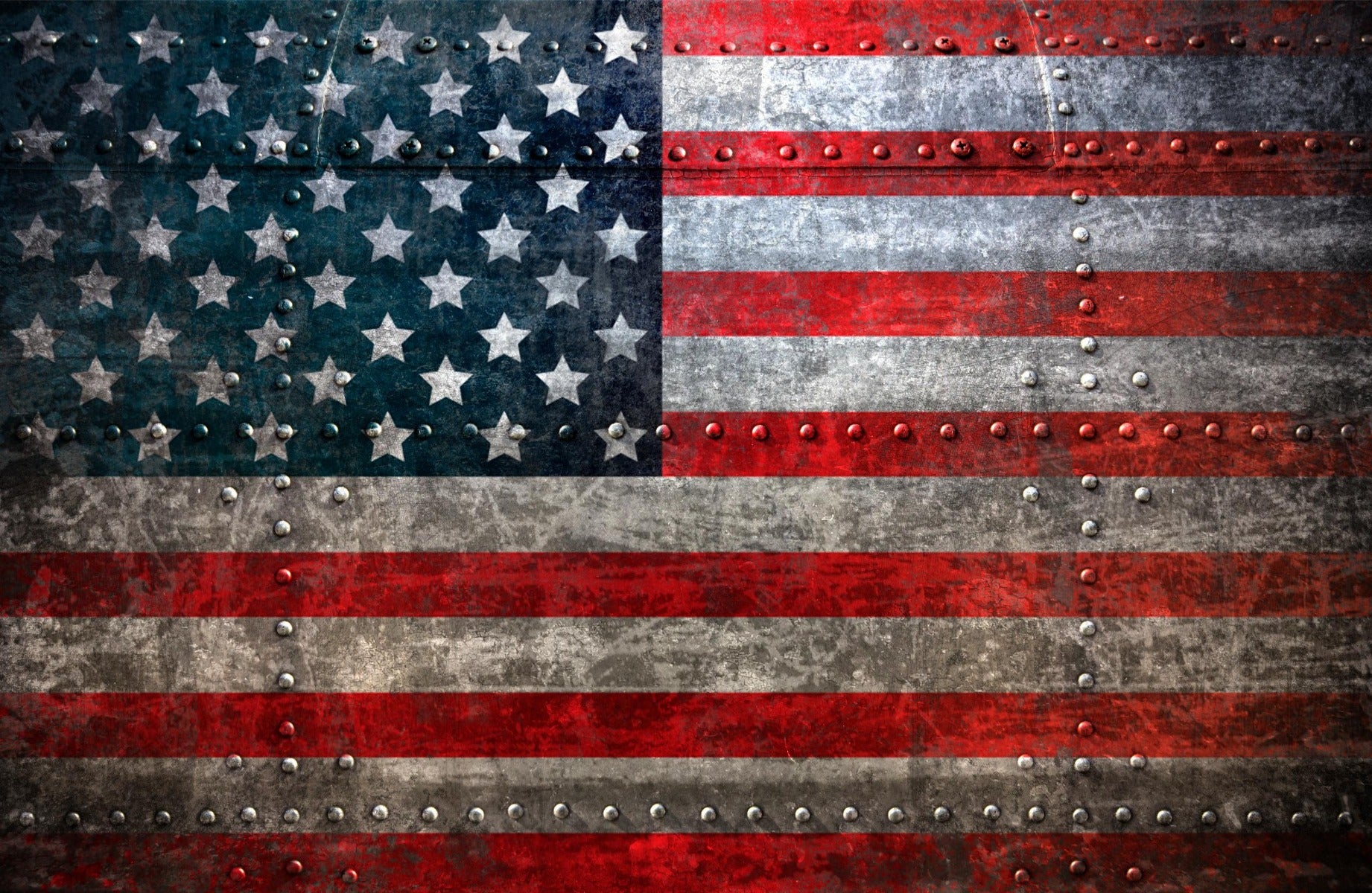Rustic Steel American Flag Wall Mural