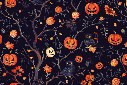 Halloween Pumpkins Owls Wall Mural