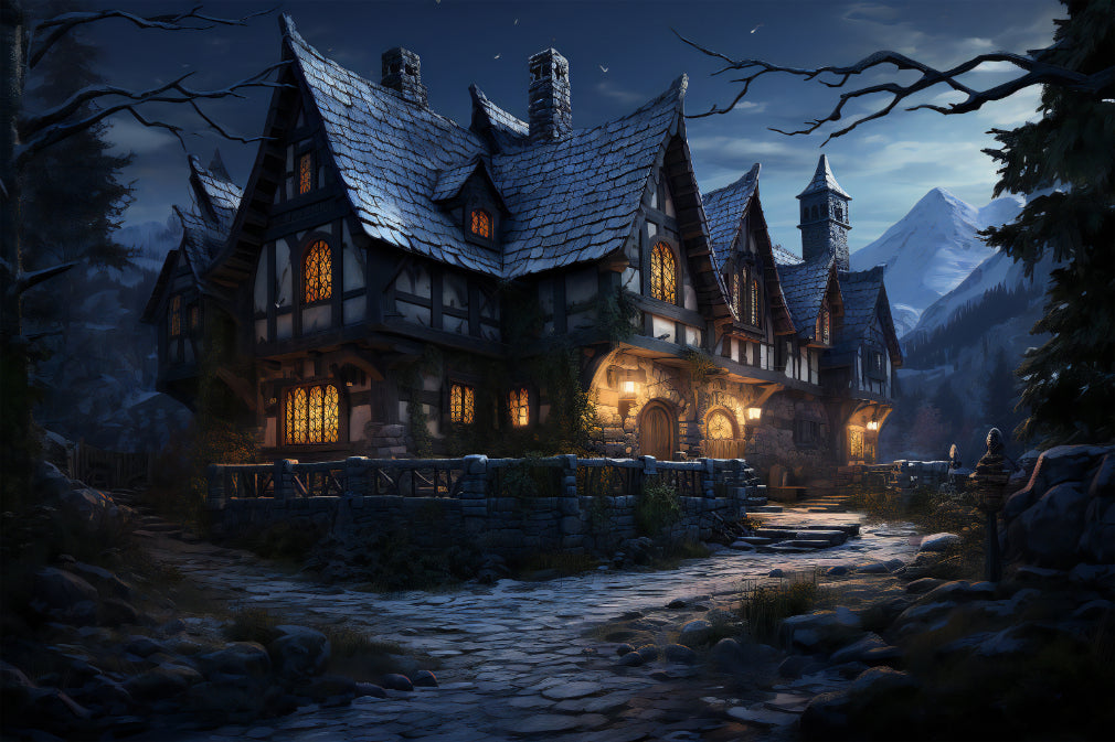 Halloween Haunted Cottage Wallpaper in your room — zoomed