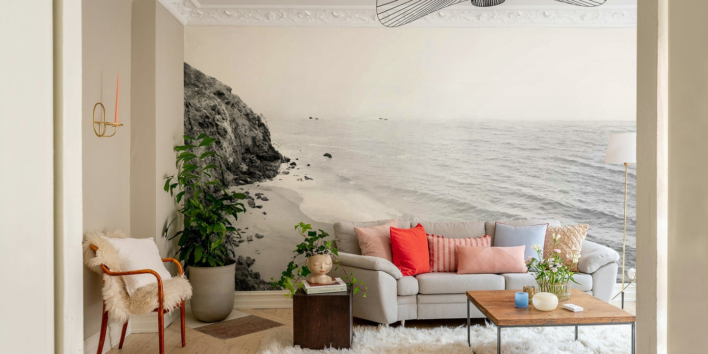 Elegant black and white coastal mural for walls.

