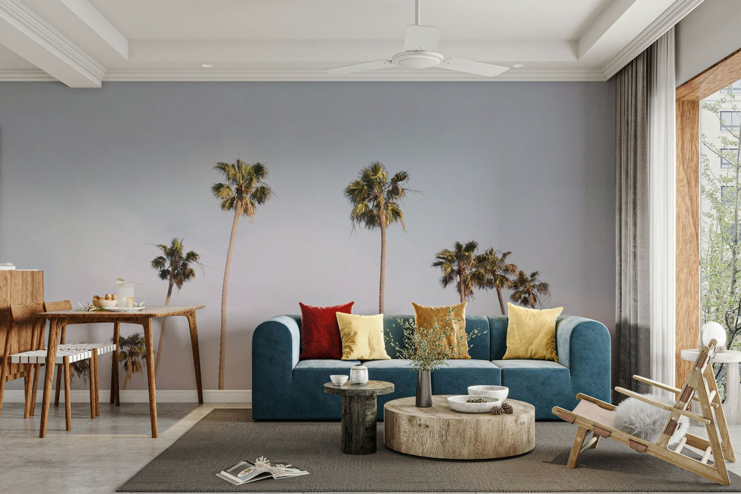 California Dreaming wall mural with palm trees and sunset.


