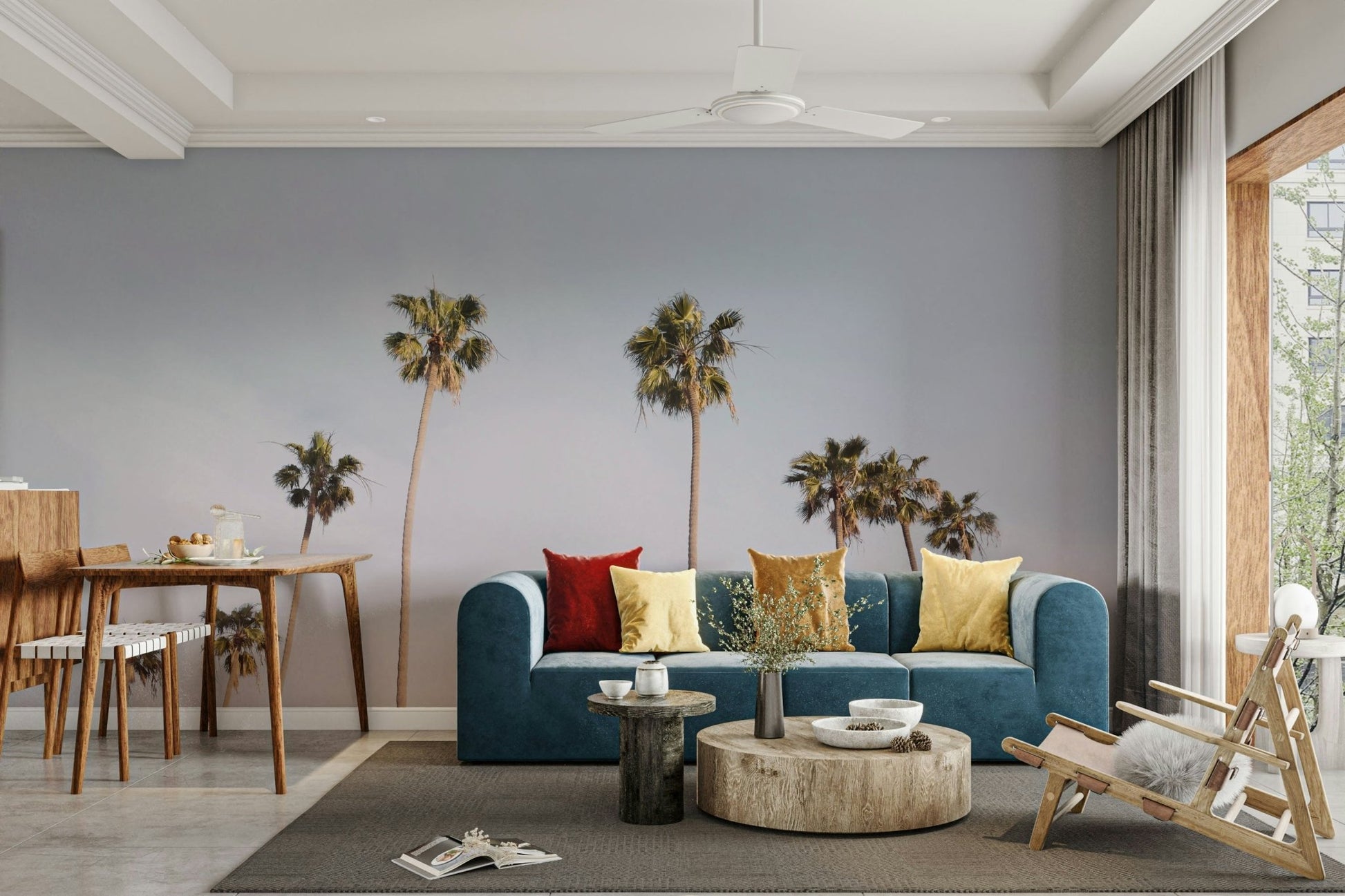 California Dreaming wall mural with palm trees and sunset.

