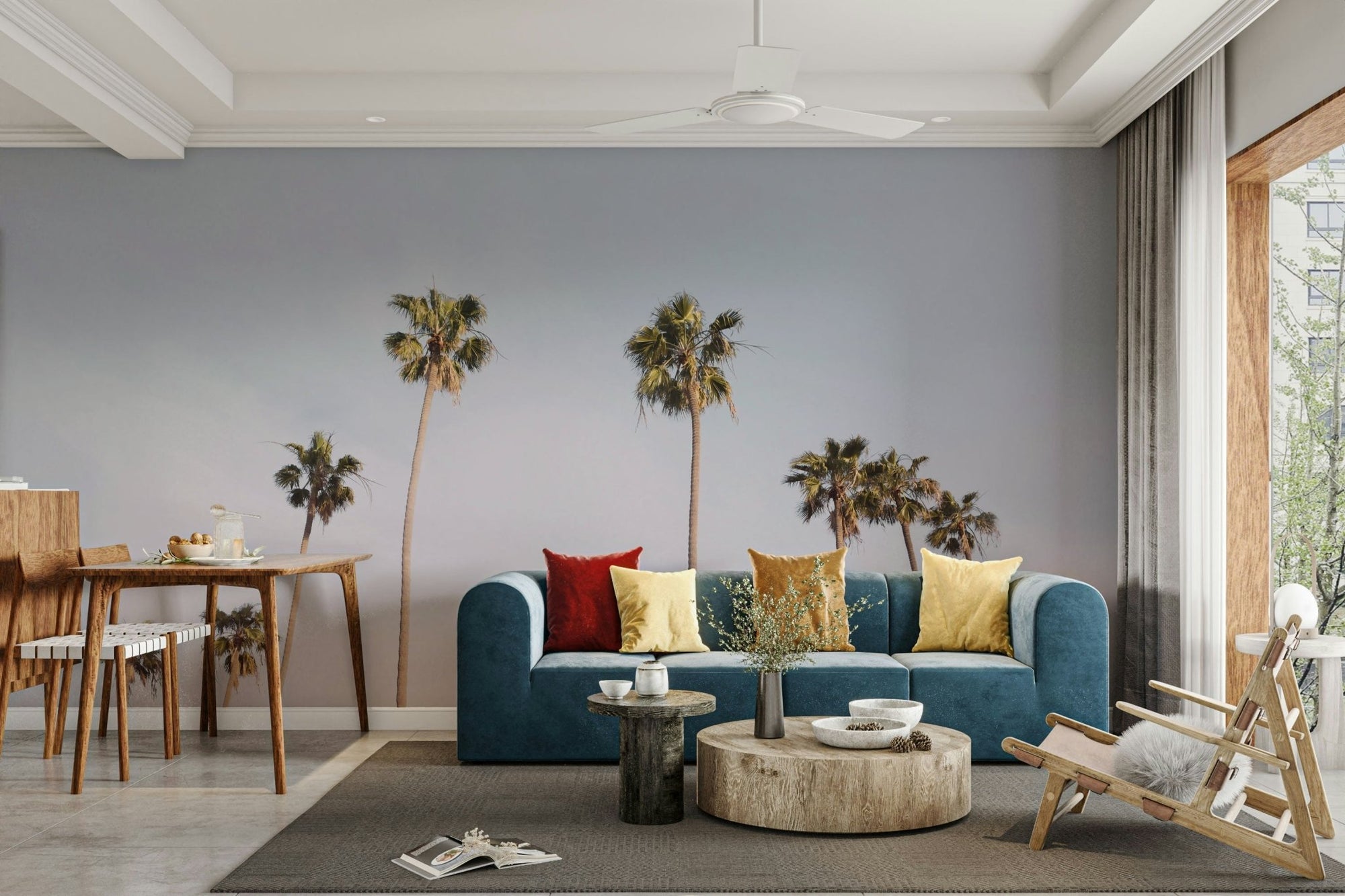 California Dreaming wall mural with palm trees and sunset.

