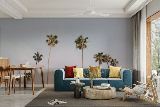 California Dreaming wall mural with palm trees and sunset.

