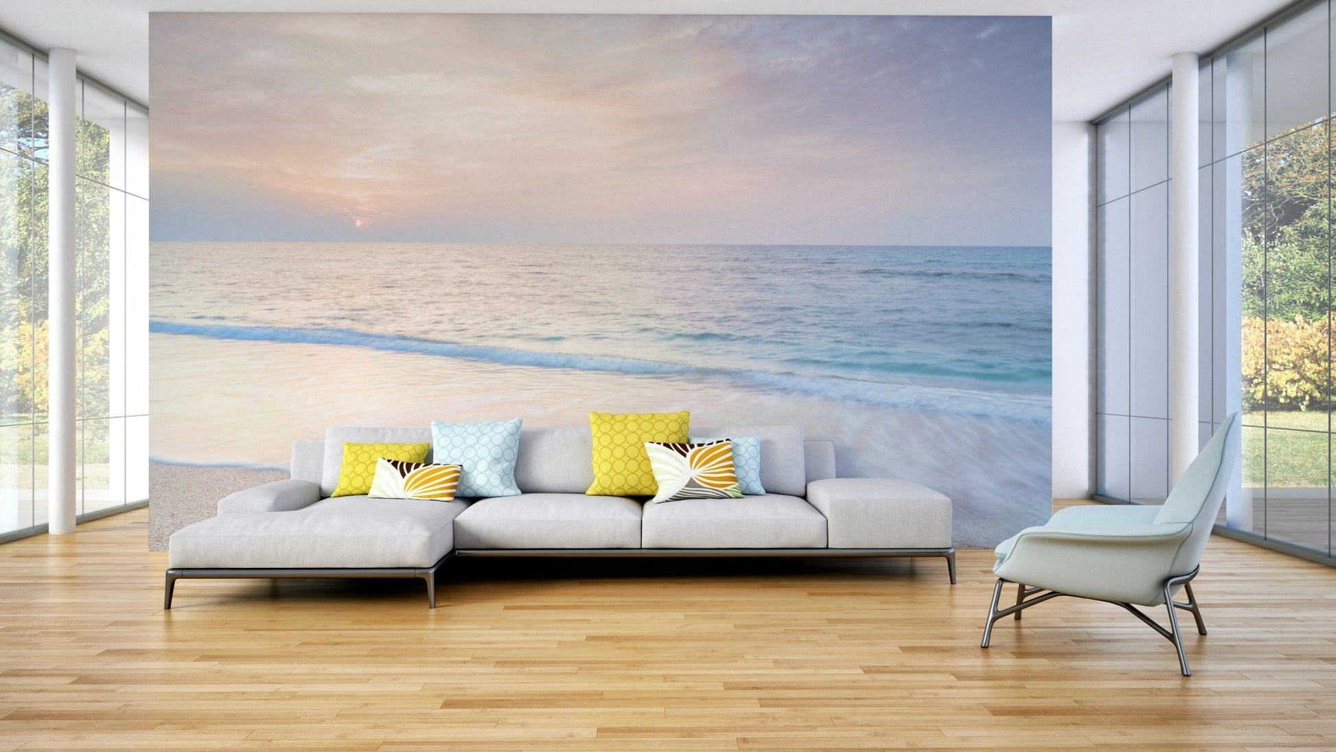 The long exposure gives the waves a soft, misty look.

