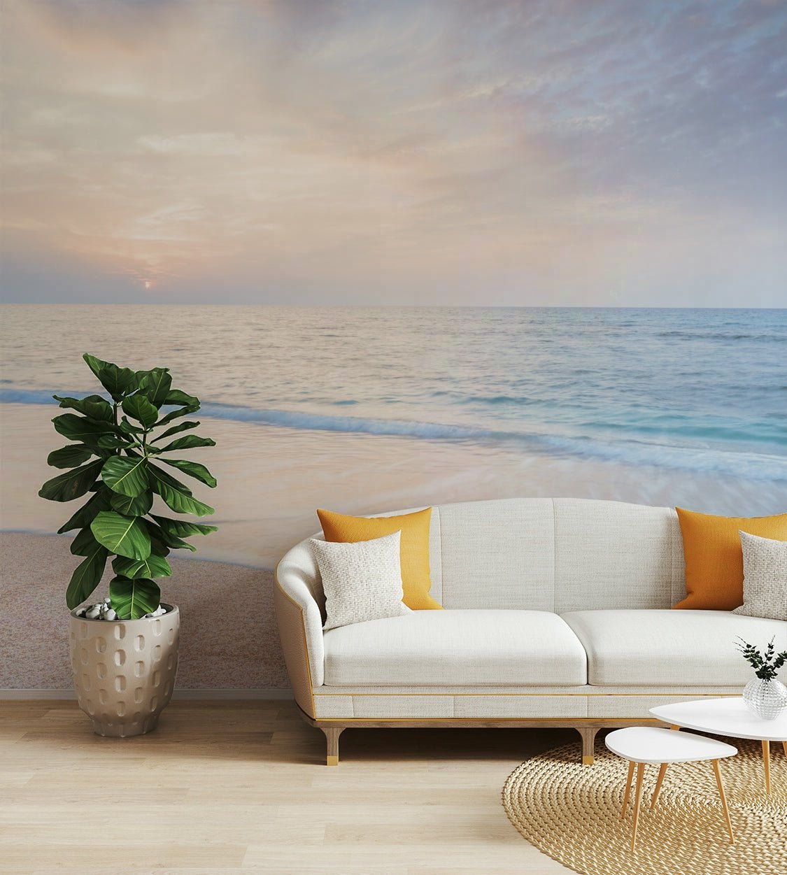 The mural gives a feeling of being in a quiet, natural place.

