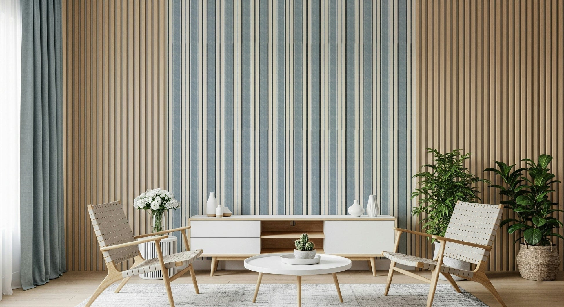 Calm nautical stripes wallpaper with a minimalist coastal design for modern interiors.