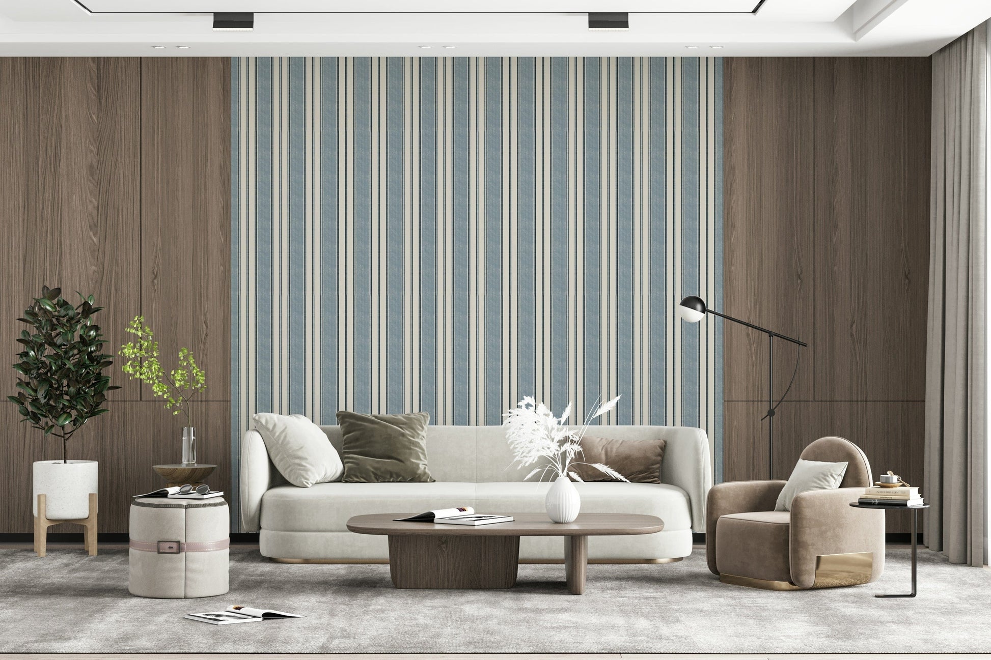Nautical stripe wallpaper adding a fresh, beachy feel to any room.