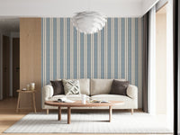 Nautical Stripe Calm wall mural with classic navy and white stripe patterns.
