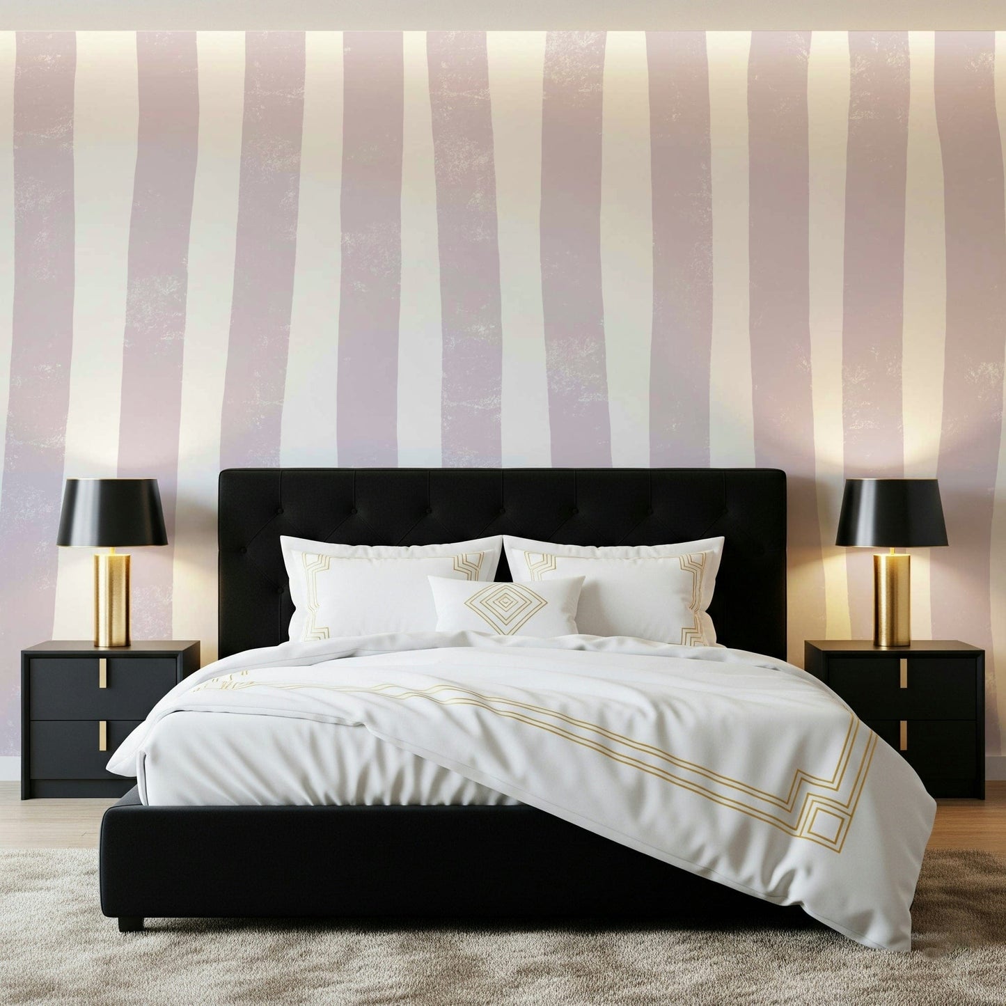 A beautiful subtle stripe wallpaper mural in soft lavender tones.