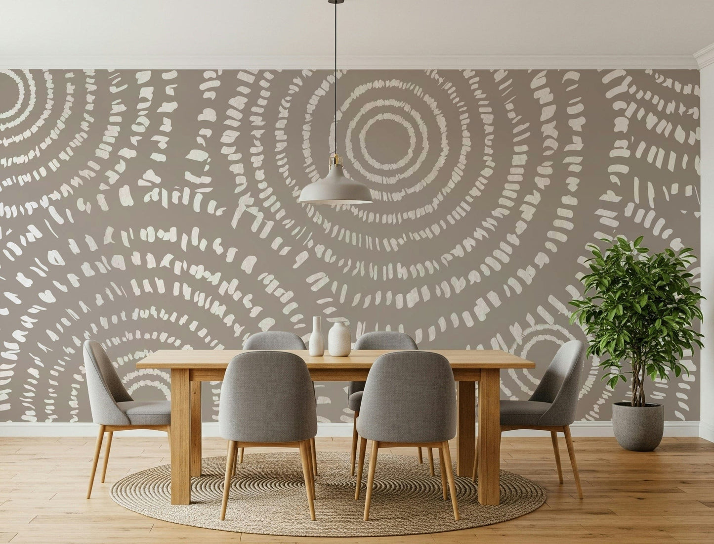 An artistic soft focus mural on minimalist wallpaper.
