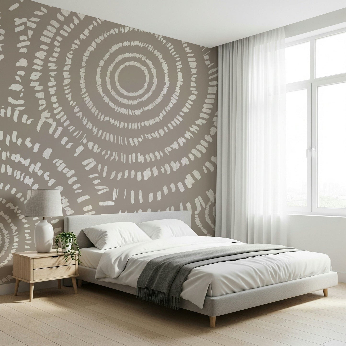 A beautiful minimalist circle wallpaper mural for a modern, serene home.