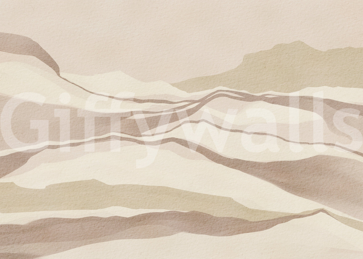 Scenic Neutral Desertscape print with rolling arid mounds in pastel tones.