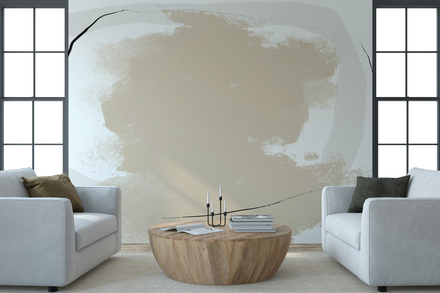 A beautiful modern art wall mural of abstract forms.
