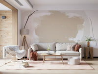 A graceful modern abstract wall mural in terracotta and beige tones.