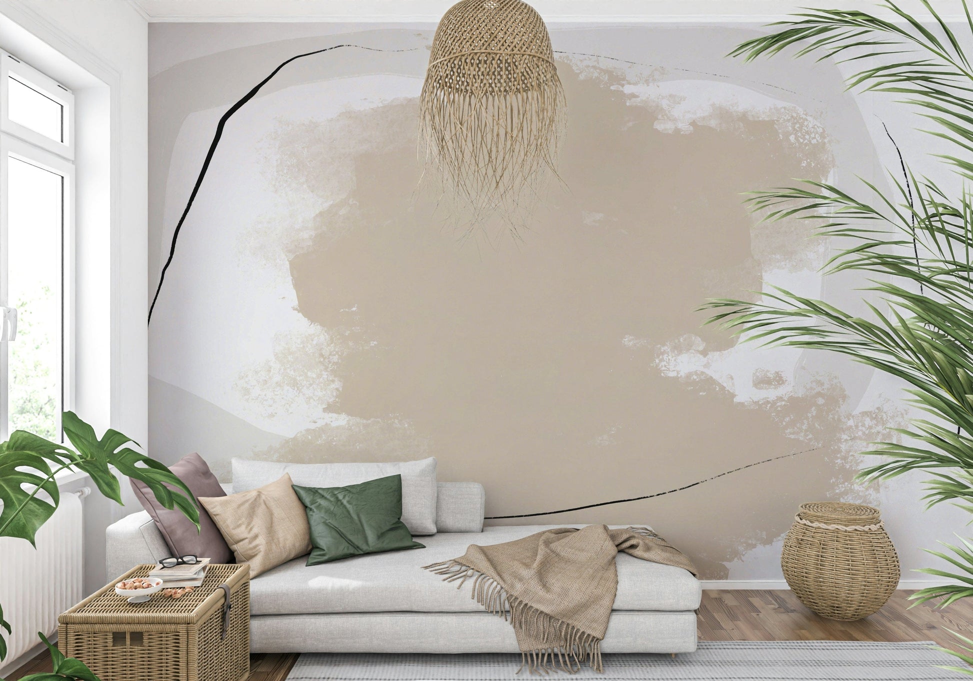 A beautiful abstract art wallpaper mural in warm, earthy tones.
