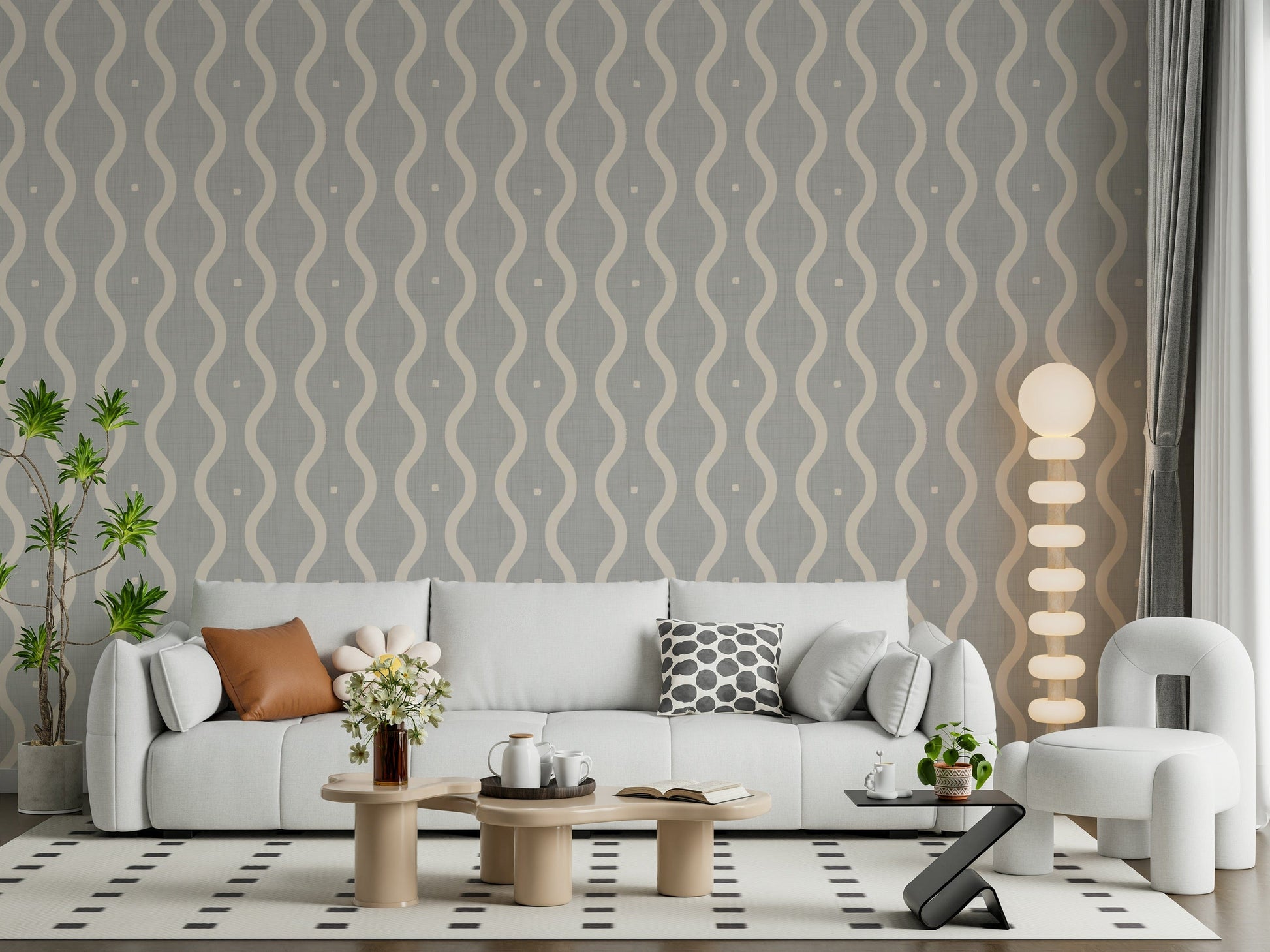 Sophisticated wall mural, light grey fabric look, beautiful movement.