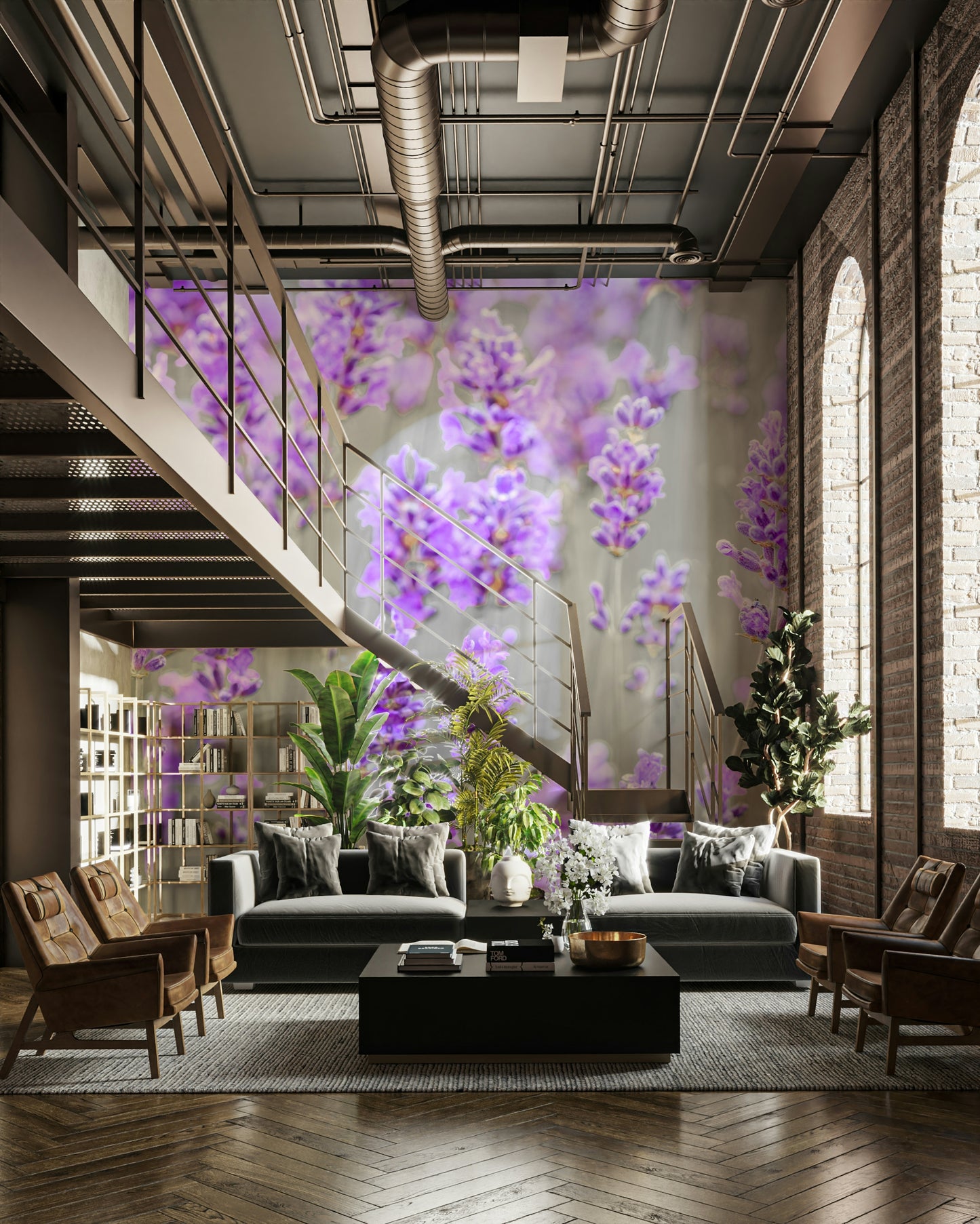 The wallpaper is perfect for a peaceful space.


