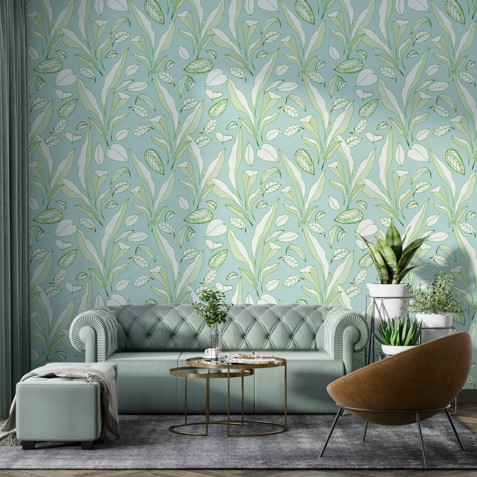 The background of the wallpaper is a solid off-white color.

