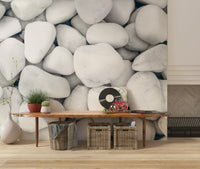 Organic-inspired wall mural featuring white pebbles for contemporary, serene decor.